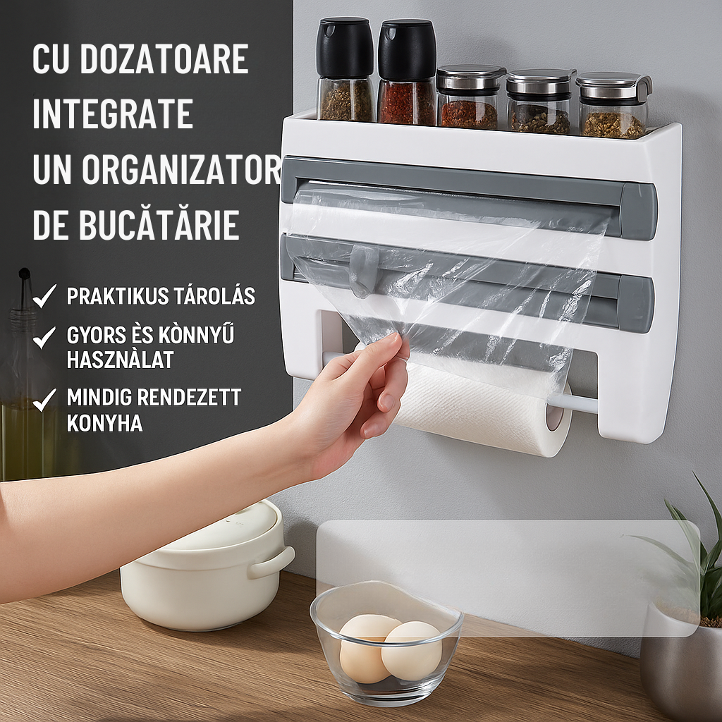 NeatBud™ – Organizator 3 în 1 pentru Bucătărie cu Suport pentru Folie