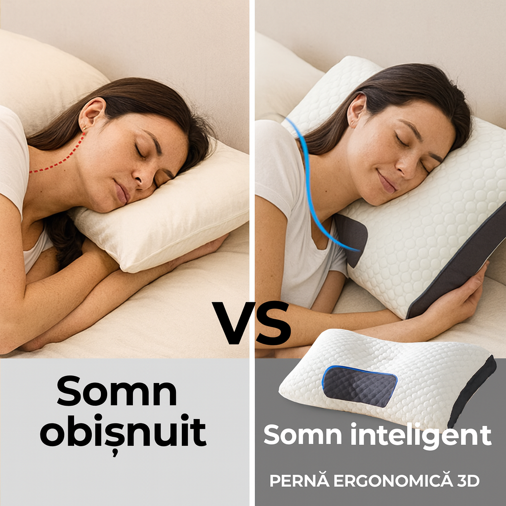 Pernă Ergonomică 3D – Somn Inteligent Fără Dureri