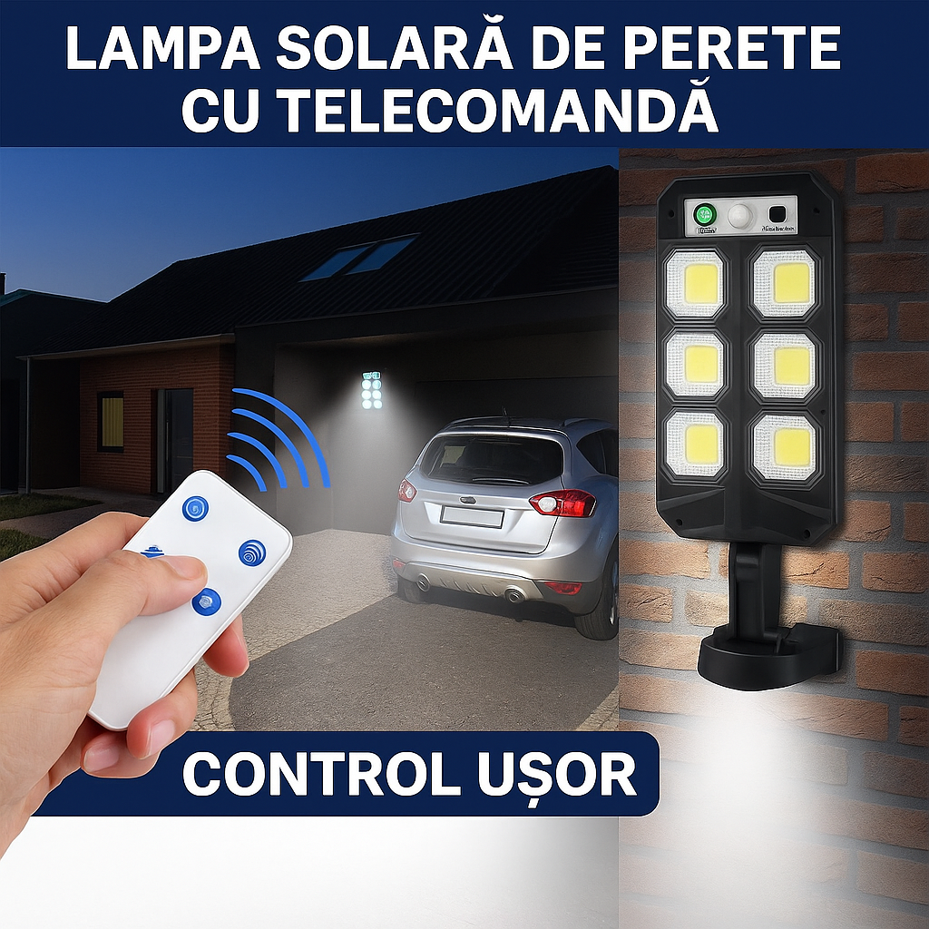 Lampă Solară de Perete 72 LED – Iluminare Puternică cu Senzor PIR