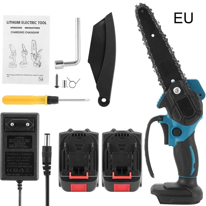 Mini Drujba electrica portabila, 2 acumulatori de 48V, lama de 15.5 CM și 2 lanțuri incluse
