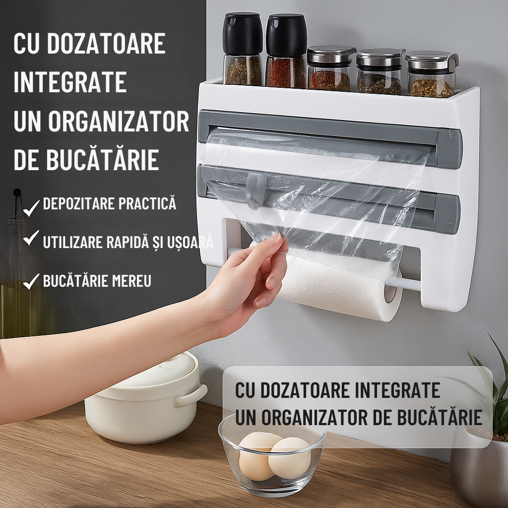 NeatBud™ – Organizator 3 în 1 pentru Bucătărie cu Suport pentru Folie