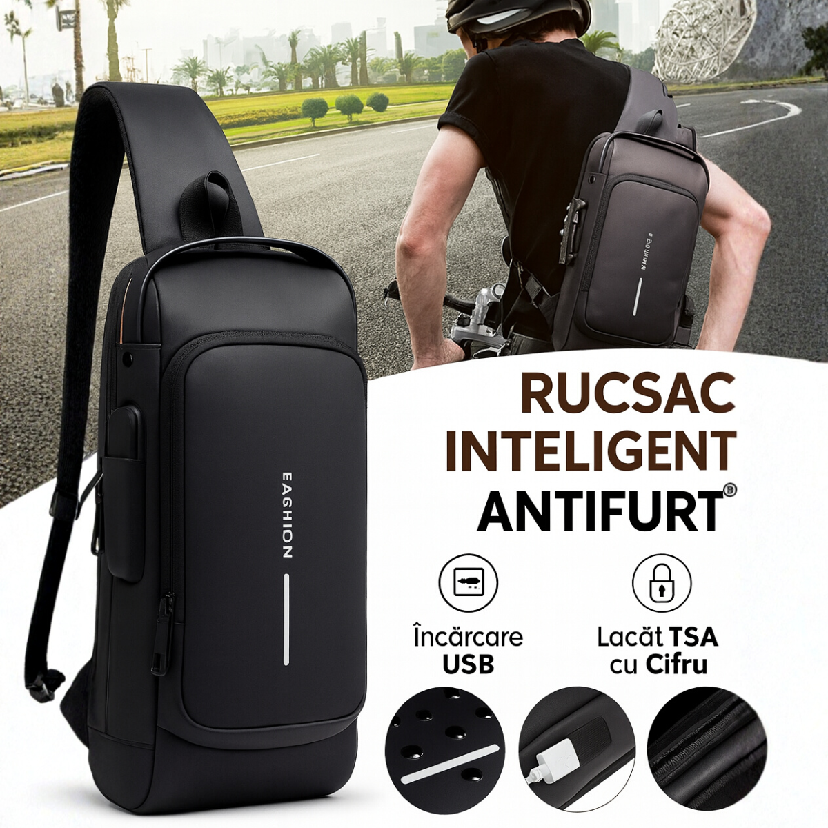 LockGuard™ – Geantă Crossbody Inteligentă Antifurt