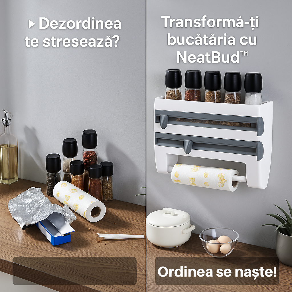 NeatBud™ – Organizator 3 în 1 pentru Bucătărie cu Suport pentru Folie
