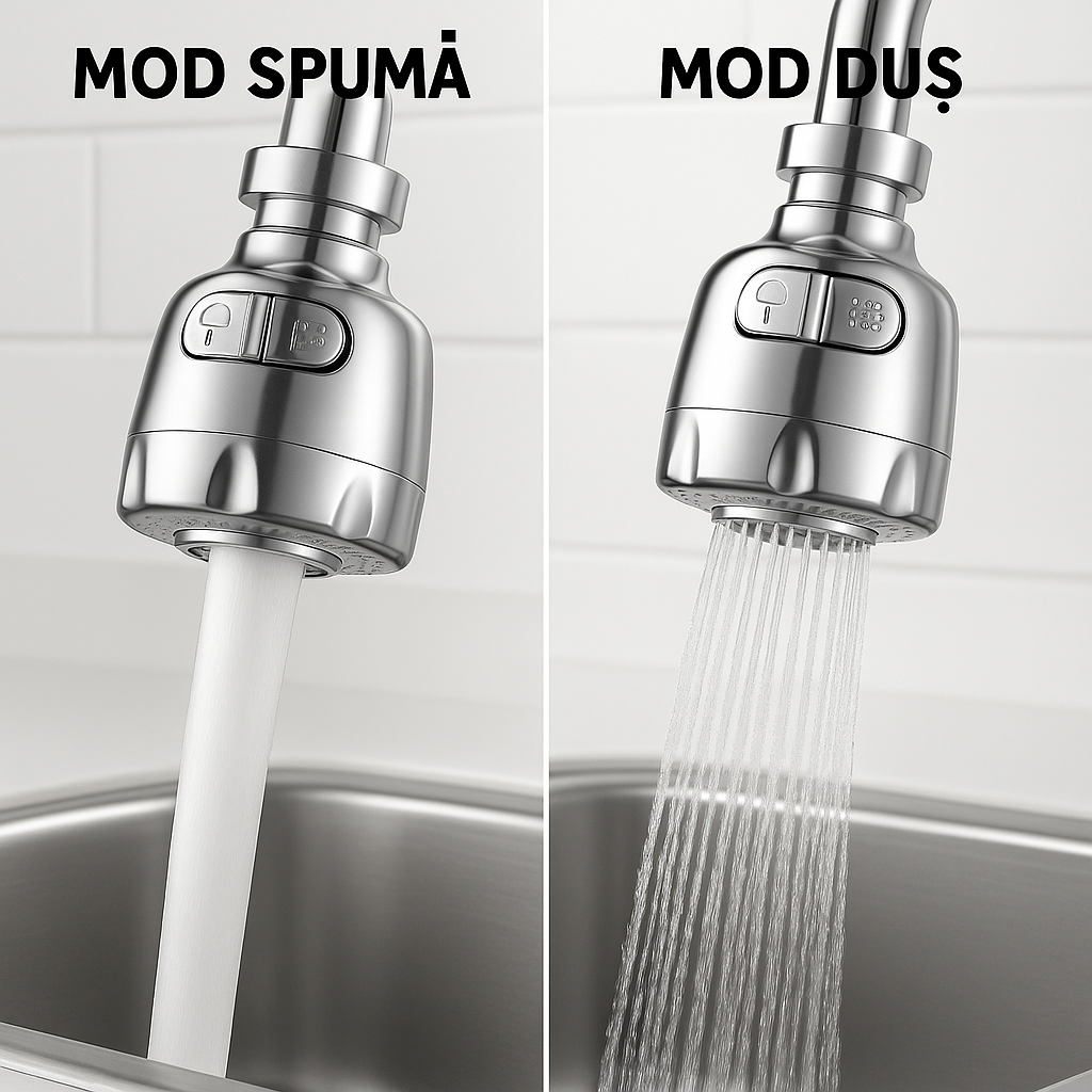 FlexiJet™ – Cap de Robinet cu Rotație și Filtru Integrat