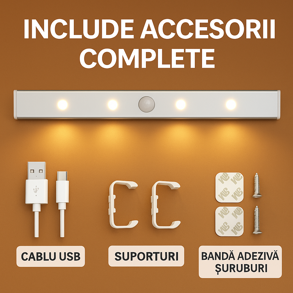 Bandă Luminoasă LED cu Senzor de Mișcare și Încărcare USB