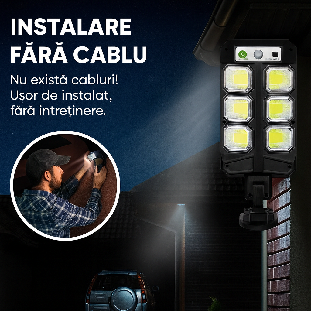 Lampă Solară de Perete 72 LED – Iluminare Puternică cu Senzor PIR