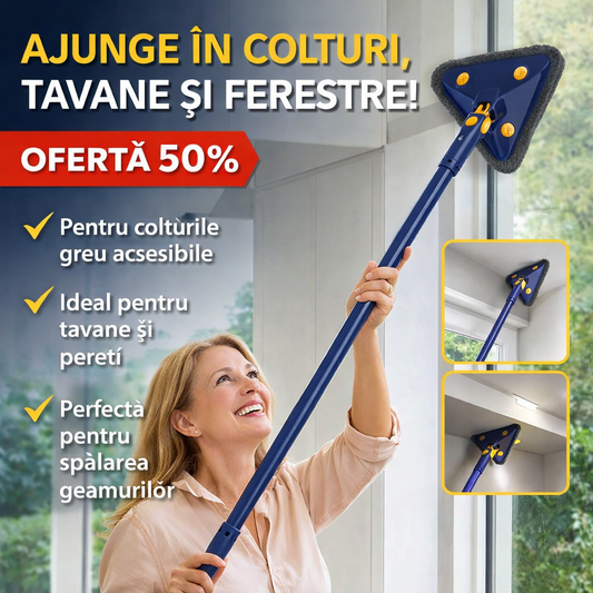 Super Mopă 360° – Ideală Pentru Tavane, Ferestre Și Spații Înguste