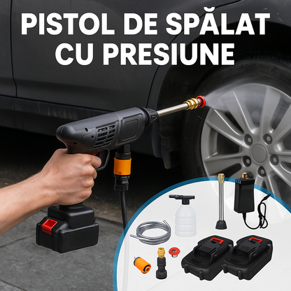 Pistol de Spălat cu Presiune Portabil cu Acumulator, 2 Baterii