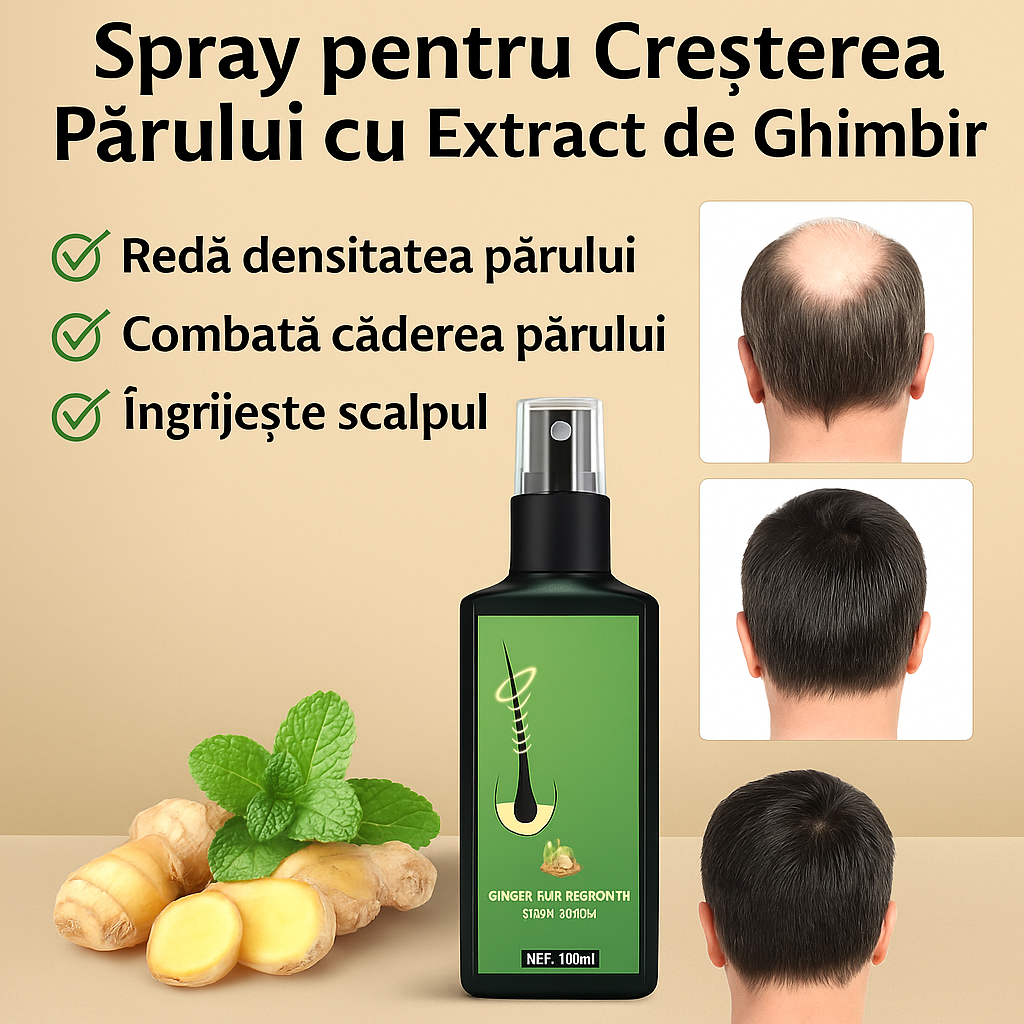 Ginger Hair Regrowth – Spray Natural cu Extract de Ghimbir