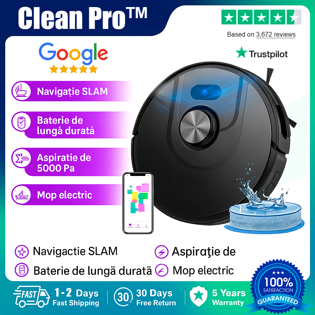 CleanPro™ - Aspirator Robot Inteligent 3 în 1